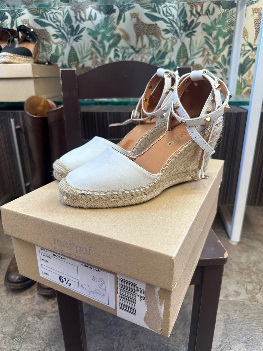 Maypol Espadrille Wedge Ankle-Strap Sandals in Light Beige 6.5NWB